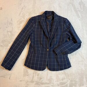 Banana Republic Navy Blue Windowpane Check Classic Fit Blazer Jacket Womens 4